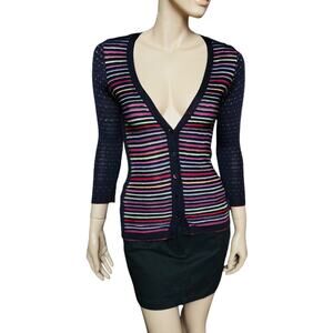 KENZO Jungle Vintage 90s Eggplant Rainbow Stripe Knit Cardigan Sz M Long Sleeves